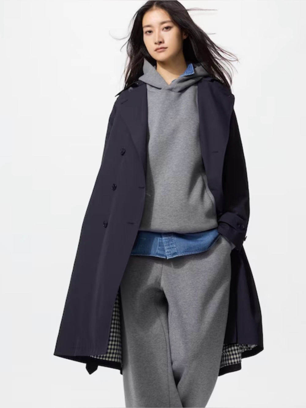 Uniqlo Classic Long Trench Coat in Navy - Women's Jacket